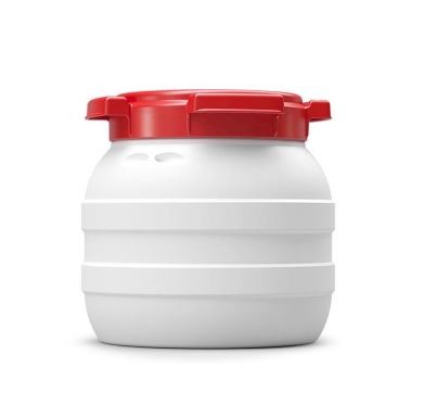 Curtec Weithalsfass 3,6 Liter mit 2 Außenrippen aus HD-PE, weiss-rot, mit 2 Außenrippen