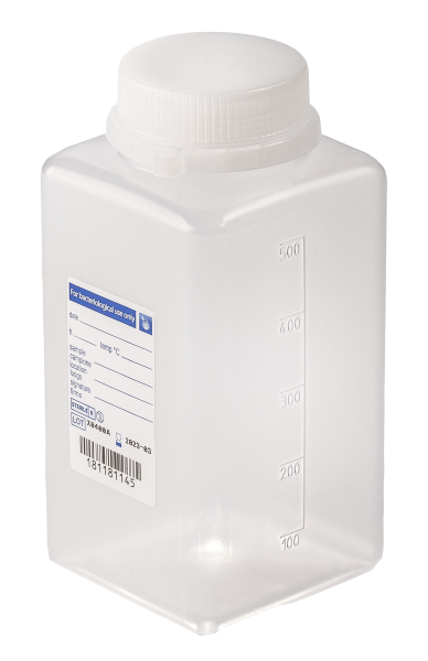 sterile Flasche, 500 ml, PP, Weithals, Natur VE 120 St. quadratische Form, Maße 145 x 70 x 70 mm (Hx