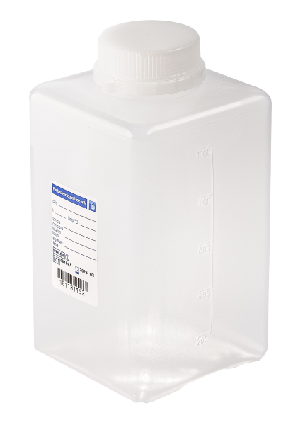sterile Weithalsflasche, 1000 ml, PP, VE 72 St. natur, quadratisch, Originalitätsverschluss