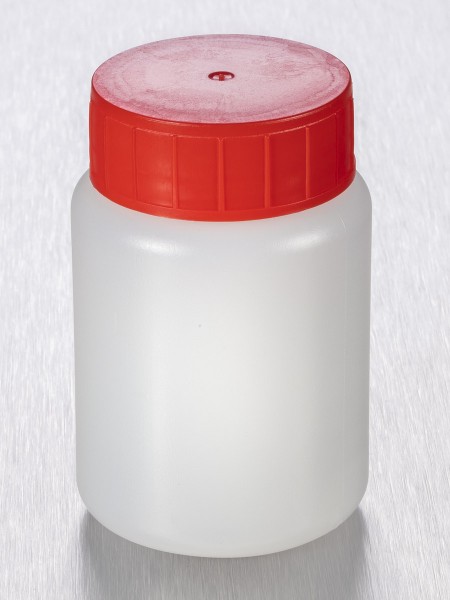 sterile Weithalsflasche, 100 ml, HDPE, Natur, VE 335 St. LR100-12 rund, mm 80 (H) x 51 Ø, Gewinde 37