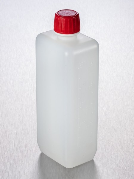 Vierkant-Enghalsflasche, 500 ml, HDPE, Natur mit Orirginalitätsverschluss rot VE 170 St. FV500-05 re