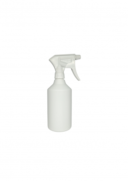 Sprühflasche rund HD-PE 500 ml weiß m. Zerstäuber kompl. mit Sprühkopf, Schl.165mm
