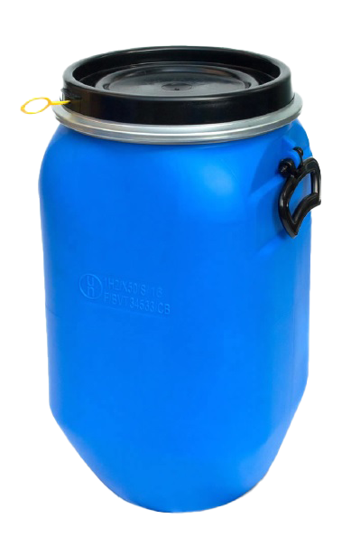 Deckelfass 30 Liter aus HD-PE blau QUADRO mit schwarzem Deckel und UN-Zulassung