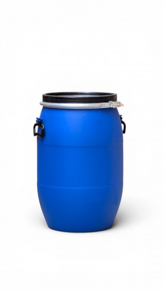 Deckelfass 60L HD-PE blau mit schwarzem Deckel und UN-Zulassung 1H2/X105/S/