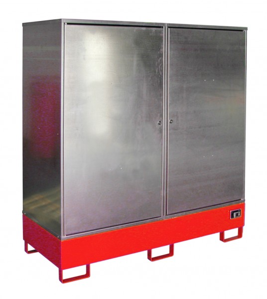 Gefahrstoff-Schrank GS-2, lackiert - feuerrot 1680x690x1780mm, 2 Türen, 2 x 200-l-Fässer, 230 Liter