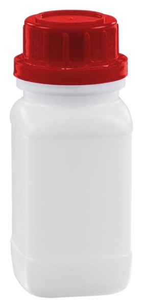 Chemikalien-Weithalsflasche HD-PE natur, 100 ml mit UN-Zulassung und Originalitätsverschluss rot