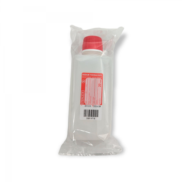 sterile Enghalsflasche mit 5mg Natriumthiosulfat, 250ml, HDPE, VE 200 St. einzeln steril verp recht