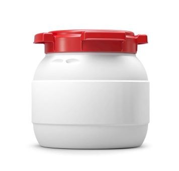 Curtec Weithalsfass 3,6 Liter mit 1 Außenrippe/ Etikettiert Feld aus HD-PE, weiss-rot, 1 Außenrippe/