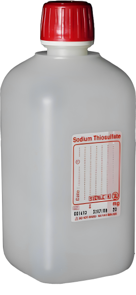 sterile Enghalsflasche mit 10 mg Natriumthiosulfat, 500 ml, HDPE, VE 100 St. quadratisch, auslaufsic