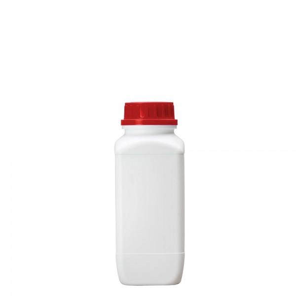 Weithalsflasche vierkant weiß, 1000 ml mit Originalitätsverschluss rot m. UN-Zulassung