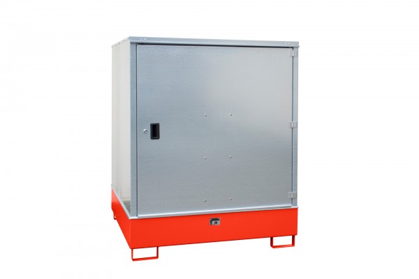 Gefahrstoff-Schrank GS-3, lackiert - feuerrot 1475x1460x1805mm, 1 Tür, 4 x 200-l-Fässer, 4687 Liter