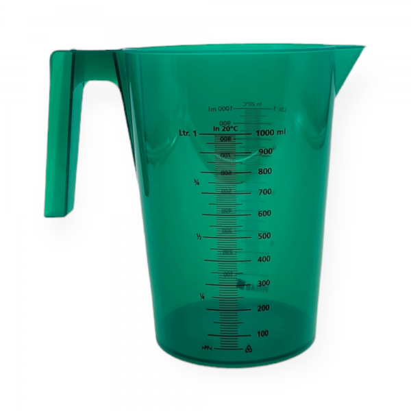 Messbecher 1000 ml, grün, stapelbar, PP mit stabilem Griff und beidseitig bedruckter Skala