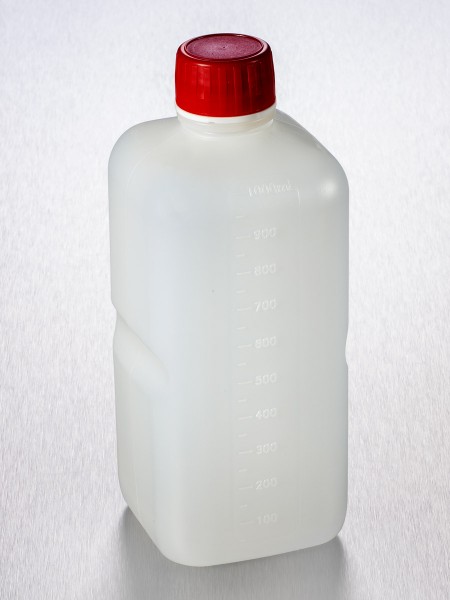 sterile Enghalsflasche, 1000 ml, HDPE natur, OHNE Etikett VE 77 St. FC1000-52, quadratisch, 182x82x8