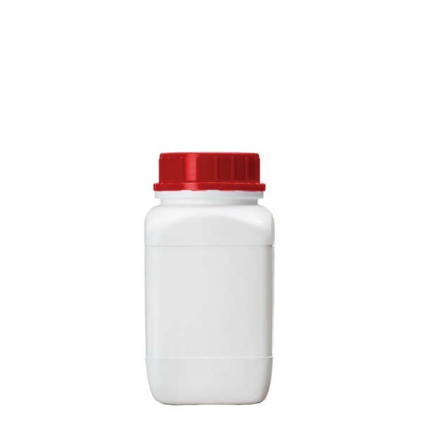 Weithalsflasche vierkant weiß, 1500 ml mit Originalitätsverschluss rot UN-Zulassung