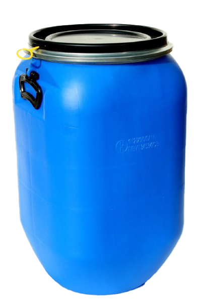 Deckelfass 60 Liter aus HD-PE blau QUADRO mit schwarzem Deckel und UN-Zulassung