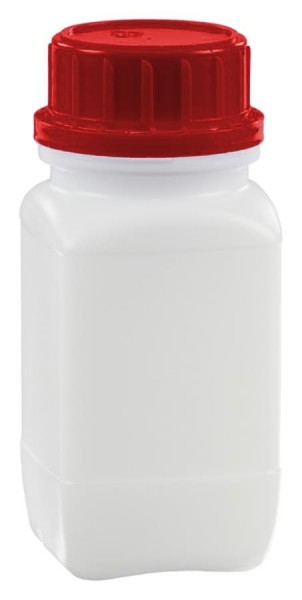 Chemikalien-Weithalsflasche HD-PE natur, 250 ml mit UN-Zulassung und Originalitätsverschluss rot
