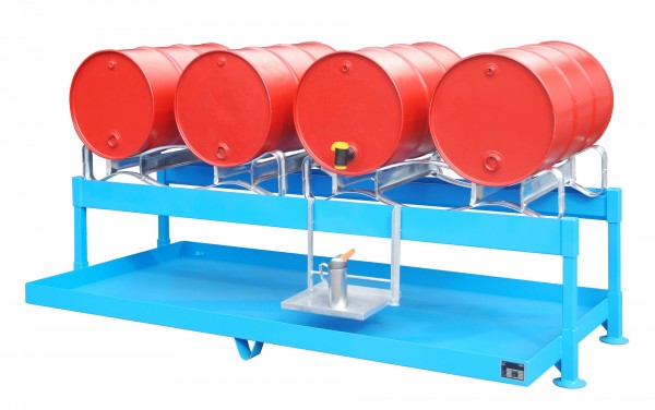 Fass-Abfüllstation FAS-4, lackiert - lichtblau 1300x2900x735mm, 4 x 200-l-Fässer, 285 Liter