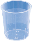 PP-Becher konisch, transparent 125ml OHNE DECKEL mit Skala und Beschriftungsfeld (VE= 50Stck/Beutel)